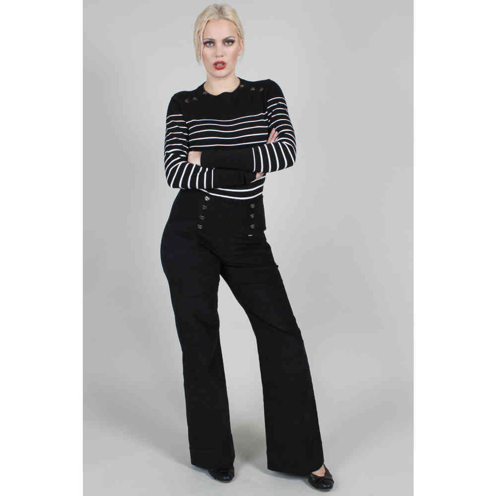 Voodoo Vixen - Blith Corduroy High-Waisted Wijde broek - Zwart